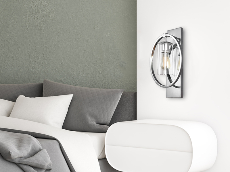 Markante LED Wandleuchte aus massivem Stahl in Chrom mit Glas, Höhe 46cm