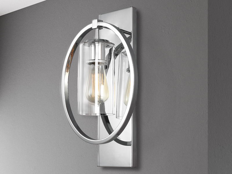 Markante LED Wandleuchte aus massivem Stahl in Chrom mit Glas, Höhe 46cm