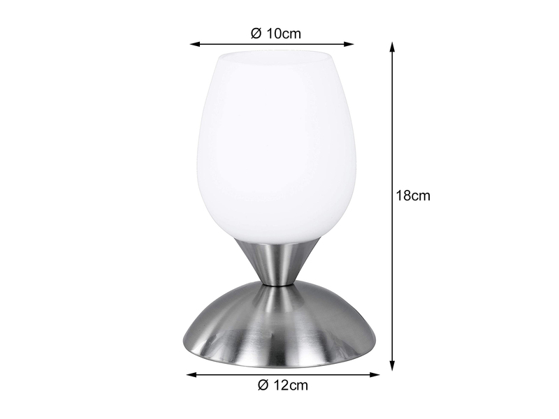 Tischleuchte CUP II, Glasschirm Weiß Sockel Silber - Touchfunktion, Ø12cm