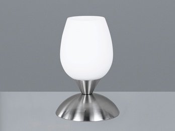 Tischleuchte CUP II, Glasschirm Weiß Sockel Silber - Touchfunktion, Ø12cm