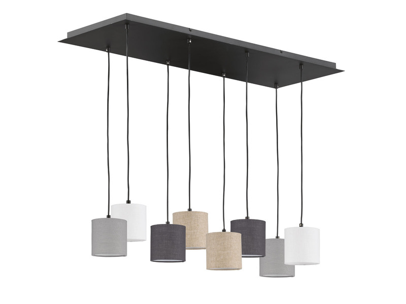 Pendelleuchte ISKO 8-flammig lang Stoffschirme bunt, Breite 115cm