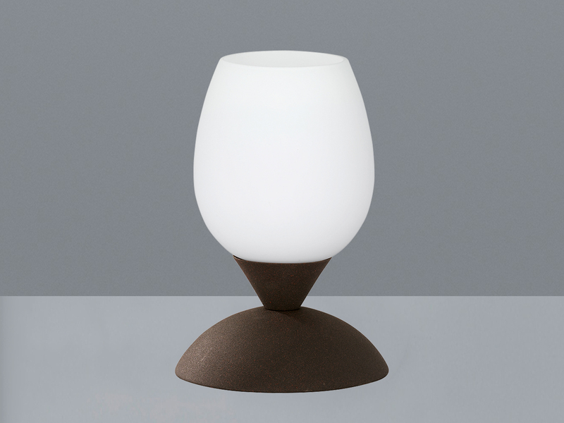 Tischleuchte CUP II, Glasschirm Weiß Sockel Rost - Touchfunktion, Ø12cm