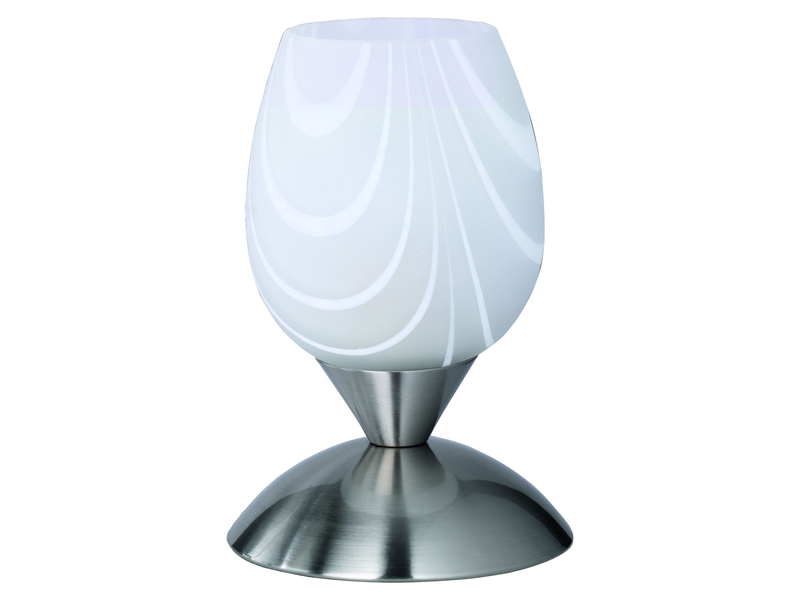 Tischleuchte CUP II Glas Weiß marmoriert, Sockel Silber Touchfunktion, Höhe 18cm