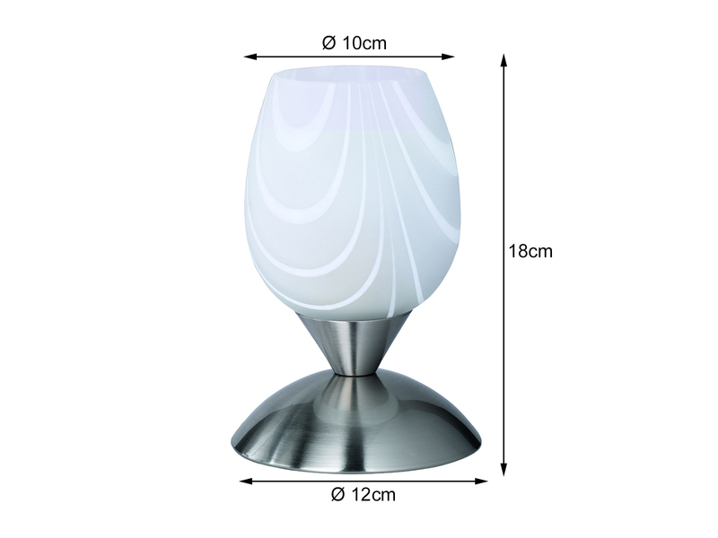 Tischleuchte CUP II, Ø12cm Glas Weiß marmoriert, Sockel Silber Touchfunktion