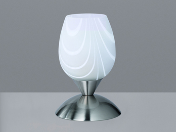 Tischleuchte CUP II Glas Weiß marmoriert, Sockel Silber Touchfunktion, Höhe 18cm
