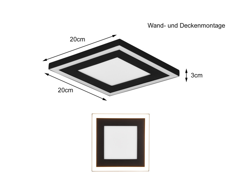 LED Deckenleuchte CARUS 20cm Leuchtflächen getrennt schaltbar Schwarz