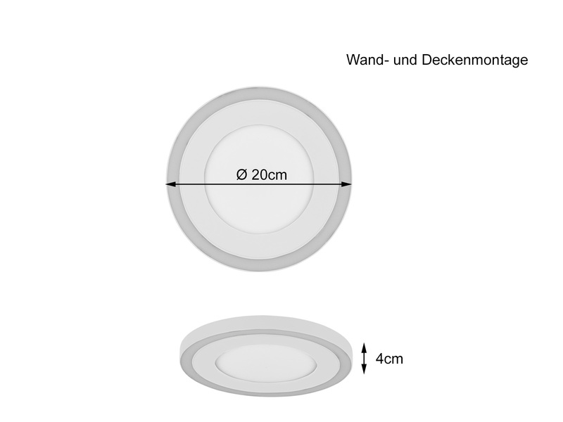 Flache LED Deckenleuchte CARUS Leuchtflächen getrennt schaltbar Weiß, Ø 20cm