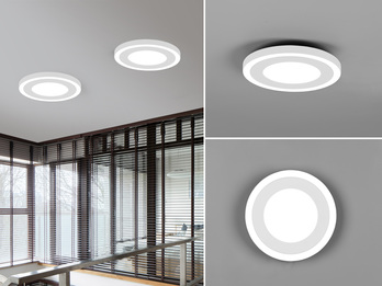 Flache LED Deckenleuchte CARUS Leuchtflächen getrennt schaltbar Weiß, Ø 20cm