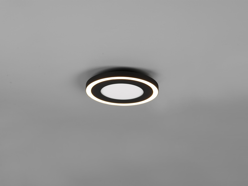 Flache LED Deckenleuchte CARUS Leuchtflächen getrennt schaltbar Schwarz, Ø 20cm