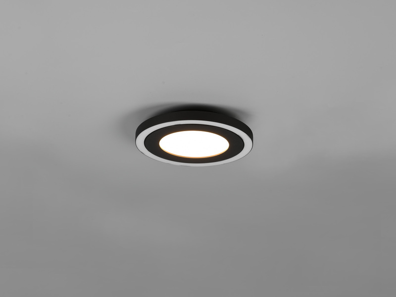 Flache LED Deckenleuchte CARUS Leuchtflächen getrennt schaltbar Schwarz, Ø 20cm