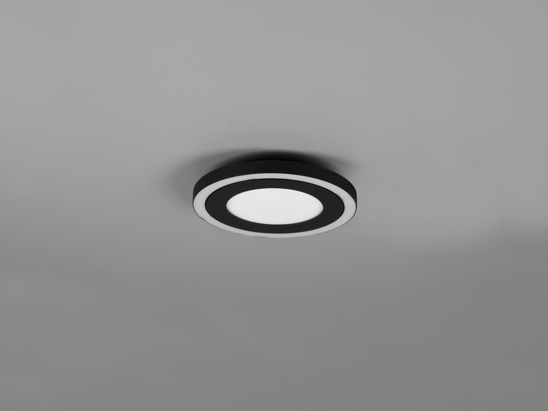 Flache LED Deckenleuchte CARUS Leuchtflächen getrennt schaltbar Schwarz, Ø 20cm