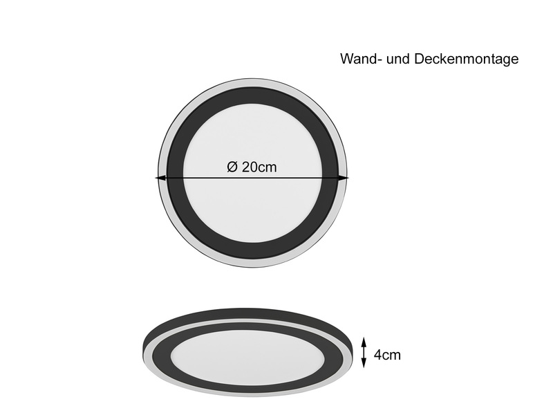 Flache LED Deckenleuchte CARUS Leuchtflächen getrennt schaltbar Schwarz, Ø 20cm