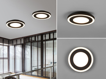 Flache LED Deckenleuchte CARUS Leuchtflächen getrennt schaltbar Schwarz, Ø 20cm