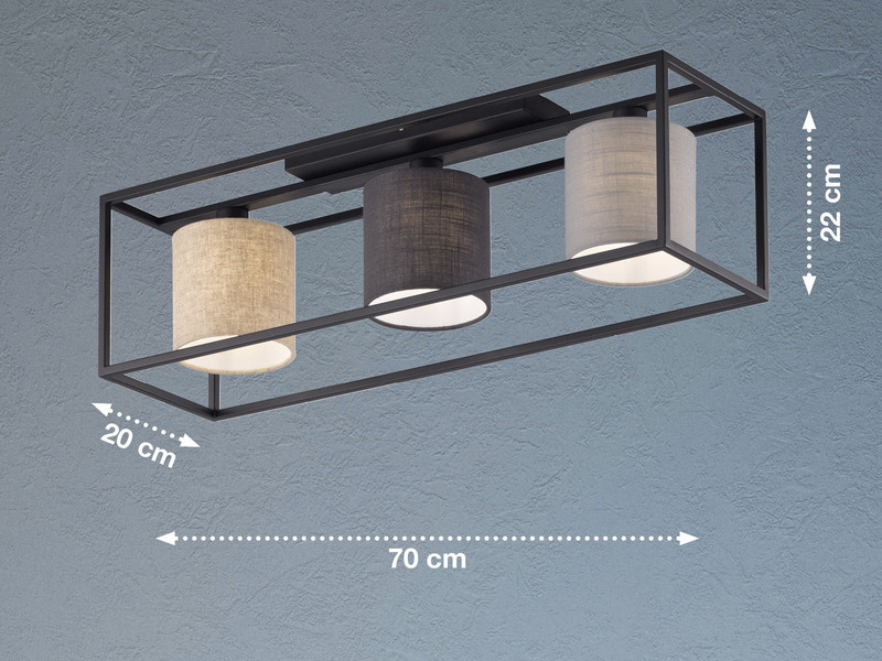 LED Deckenleuchte 3-flammig Stoffschirme Leinen mehrfarbig, Breite 70cm