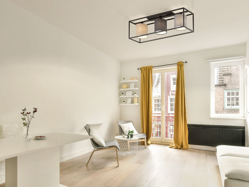 LED Deckenleuchte 3-flammig Stoffschirme Leinen mehrfarbig, Breite 70cm