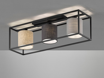 LED Deckenleuchte 3-flammig Stoffschirme Leinen mehrfarbig, Breite 70cm