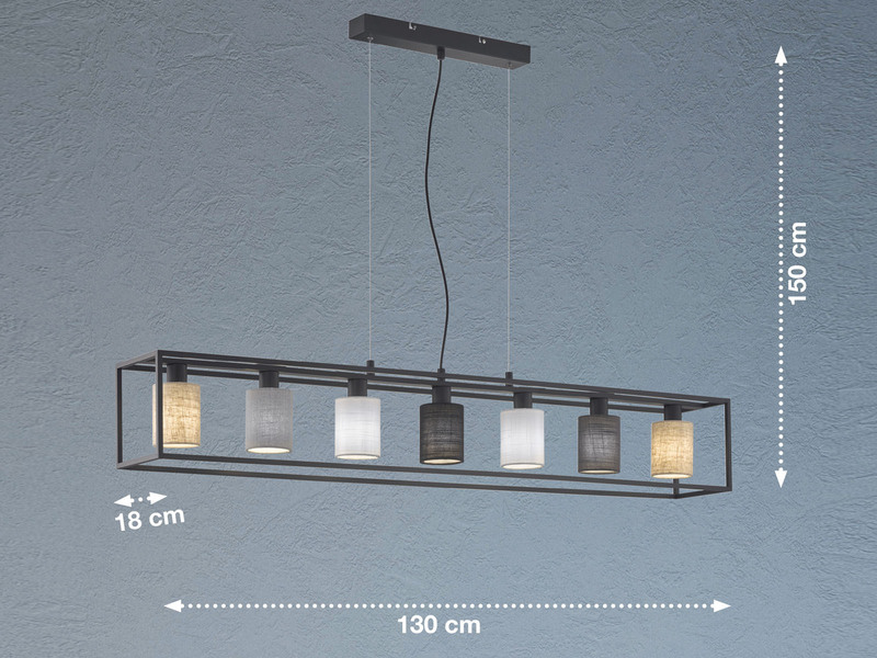 LED Pendelleuchte mehrflammig bunte Stoffschirme Leinen - 130cm lang