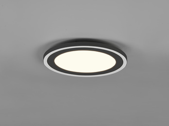 Flache LED Deckenleuchte CARUS Ø34cm Leuchtflächen getrennt schaltbar Schwarz