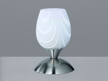 LED Tischleuchte Ø12cm, Glasschirm Weiß marmoriert, Silber - Touch dimmbar