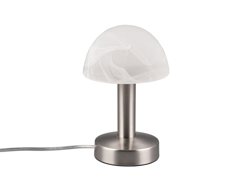 Kleine Touch Tischlampe FYNN II Silber & E14 Glasschirm Weiß, Höhe 21cm