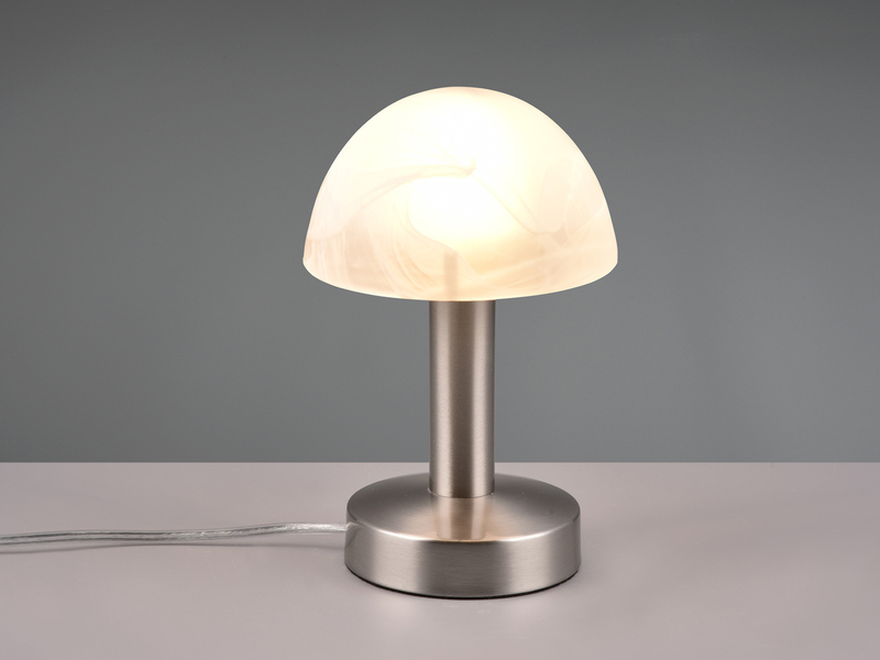 Kleine Touch Tischlampe FYNN II Silber & E14 Glasschirm Weiß, Höhe 21cm