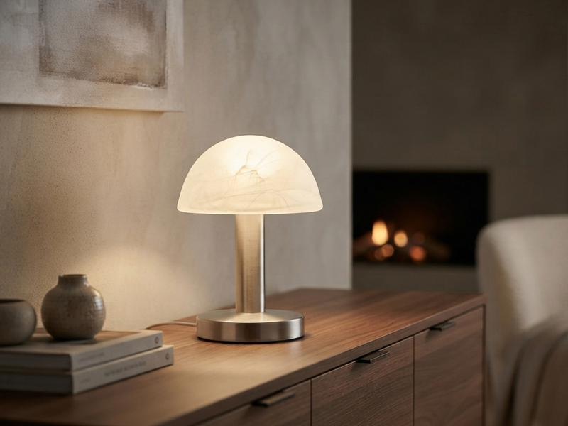 Kleine Touch Tischlampe FYNN II Silber & E14 Glasschirm Weiß, Höhe 21cm