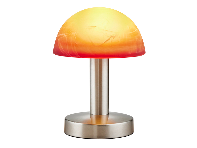 Tischleuchte FYNN II Glasschirm Orange/Weiß Sockel Silber- Touchfunktion, Ø15cm