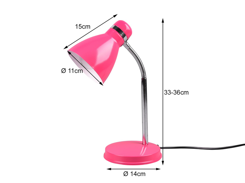 Schreibtischleuchte HARVEY flexibel, Chrom & Metallschirm Pink, 33cm