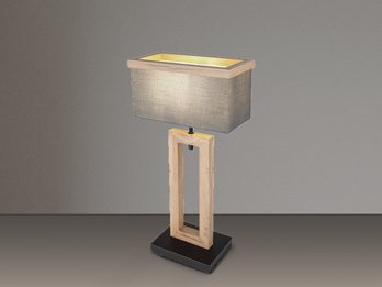 Tischleuchte OSSI mit Stoff Lampenschirm und Holzoptik, Höhe 55cm