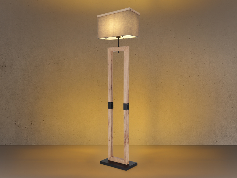 Stehleuchte OSSI mit Stoff Lampenschirm und Holzoptik, Höhe 155cm