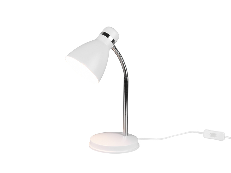 LED Schreibtischleuchte flexibel, Chrom & Metallschirm Weiß, 33cm