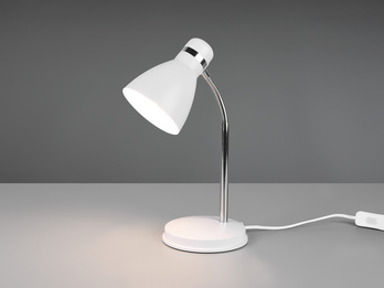 LED Schreibtischleuchte flexibel, Chrom & Metallschirm Weiß, 33cm
