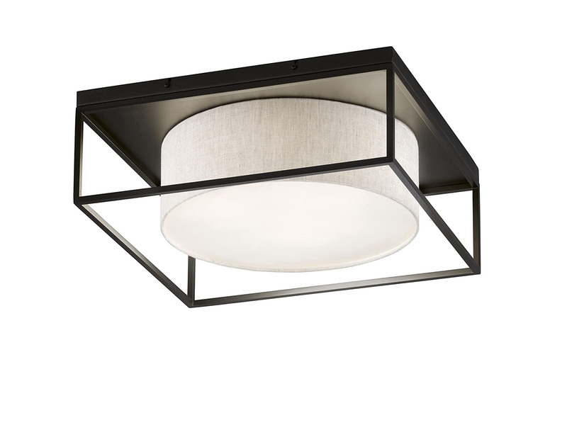 Deckenleuchte CARRE eckig groß mit Leinen Stoffschirm Beige, Quadrat 50cm