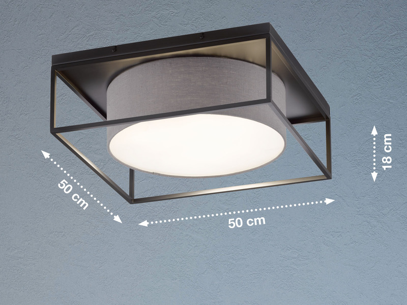 Deckenleuchte CARRE eckig groß mit Leinen Stoffschirm Grau, Quadrat 50cm