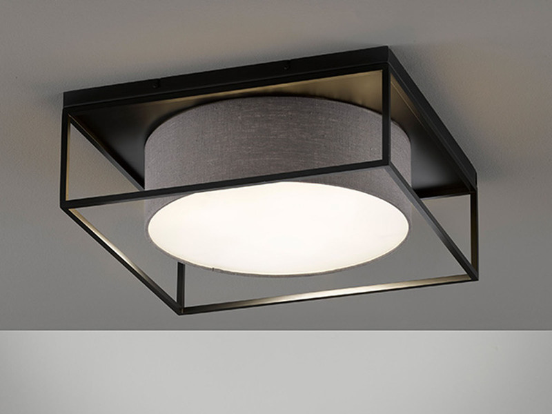Deckenleuchte CARRE eckig groß mit Leinen Stoffschirm Grau, Quadrat 50cm