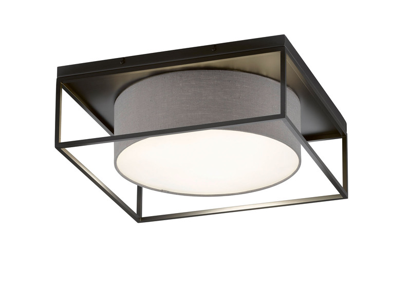 Deckenleuchte CARRE eckig groß mit Leinen Stoffschirm Grau, Quadrat 50cm