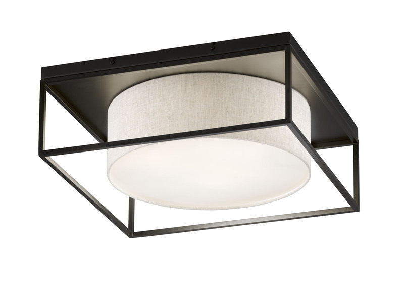 Deckenleuchte CARRE eckig groß mit Leinen Stoffschirm Beige, Quadrat 60cm