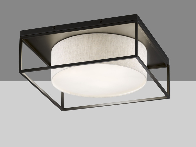 Deckenleuchte CARRE eckig groß mit Leinen Stoffschirm Beige, Quadrat 60cm