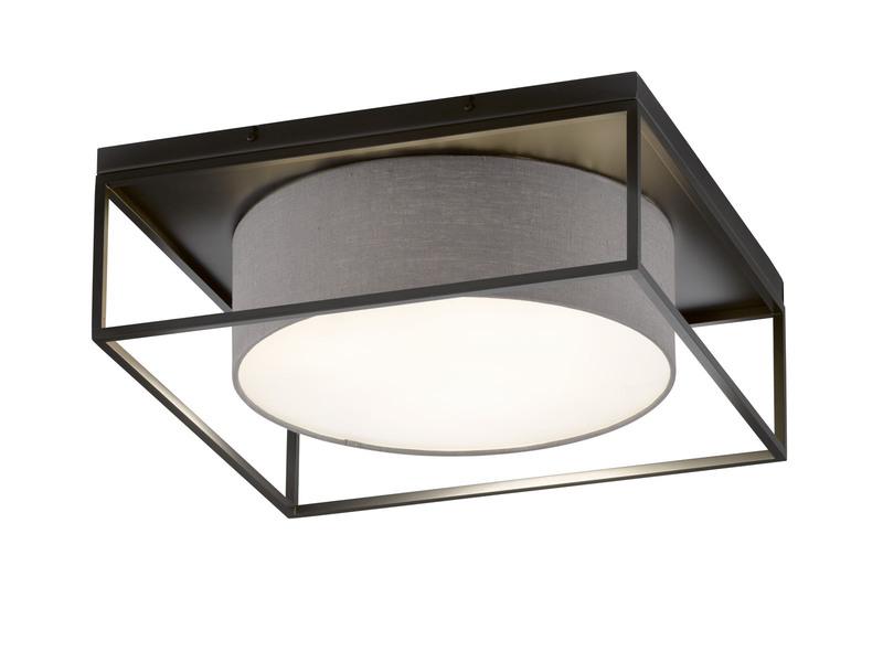 Deckenleuchte CARRE eckig groß mit Leinen Stoffschirm Grau, Quadrat 60cm