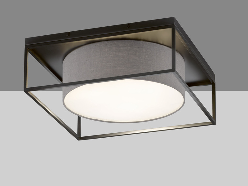 Deckenleuchte CARRE eckig groß mit Leinen Stoffschirm Grau, Quadrat 60cm