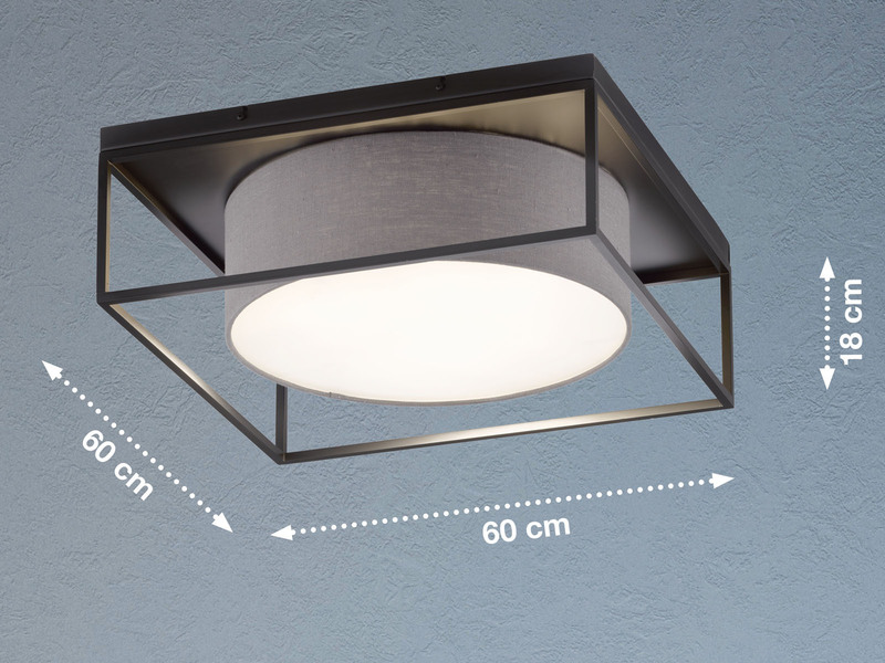 Deckenleuchte CARRE eckig groß mit Leinen Stoffschirm Grau, Quadrat 60cm