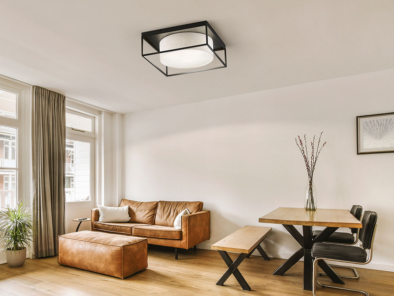 Deckenleuchte CARRE eckig groß mit Leinen Stoffschirm Beige, Quadrat 70cm