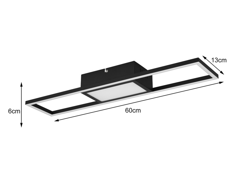 Große LED Deckenleuchte RIGIDO Schwarz 60x13cm dimmbar,  Lichtfarbe einstellbar