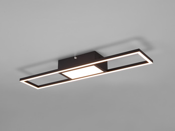 Große LED Deckenleuchte RIGIDO Schwarz 60x13cm dimmbar,  Lichtfarbe einstellbar