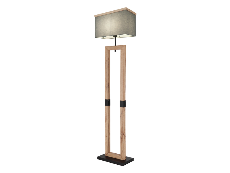 LED Stehleuchte mit Stoff Lampenschirm und Holzoptik, Höhe 155cm