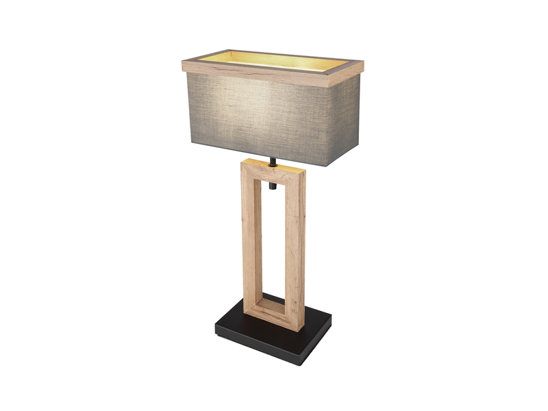 LED Tischleuchte mit Stoff Lampenschirm und Holzoptik, Höhe 55cm