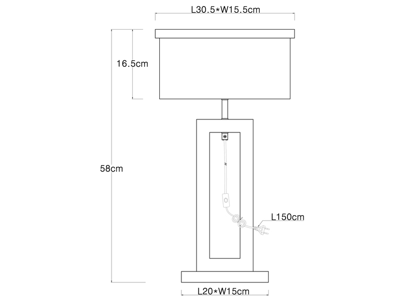 LED Tischleuchte mit Stoff Lampenschirm und Holzoptik, Höhe 55cm