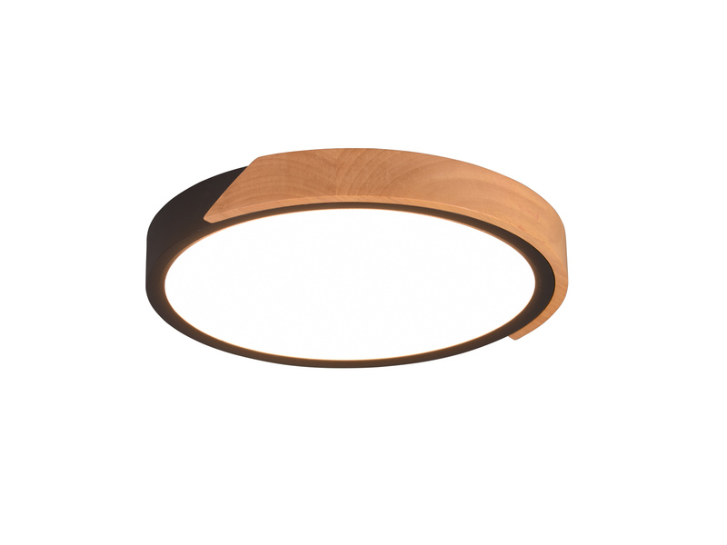 LED Deckenleuchte JANO rund Schwarz mit Holz, 3 Stufen Dimmer, Ø 31cm
