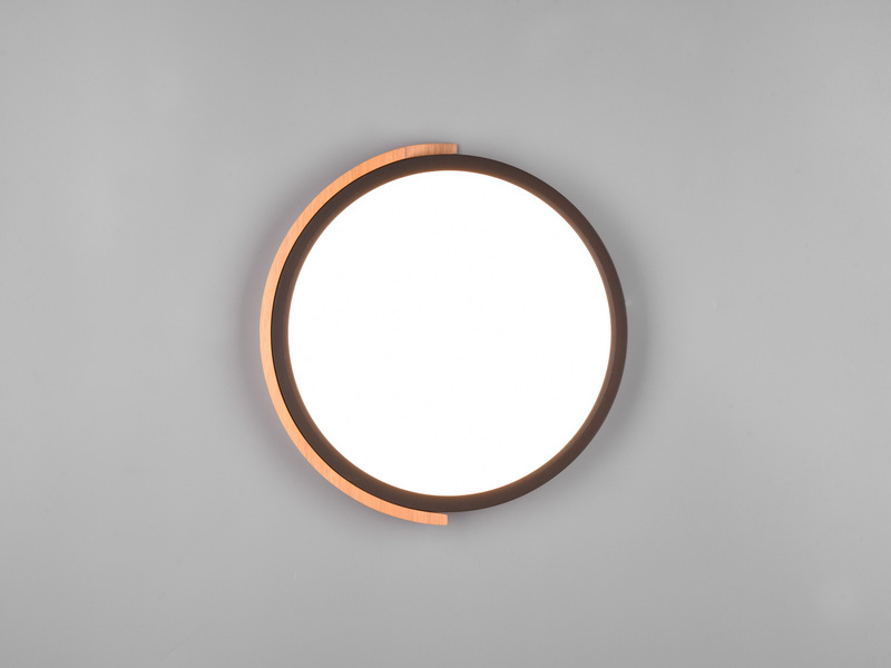 LED Deckenleuchte JANO rund Schwarz mit Holz, 3 Stufen Dimmer, Ø 31cm