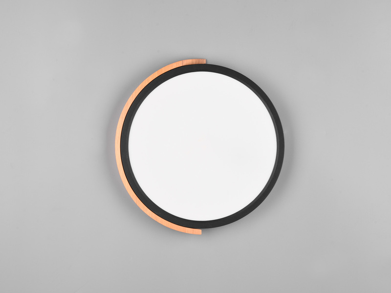 LED Deckenleuchte JANO rund Schwarz mit Holz, 3 Stufen Dimmer, Ø 31cm